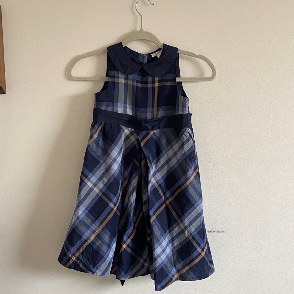 Janie and Jack Plaid Silk Holiday/Christmas Formal Kids Dress - Blue 5T